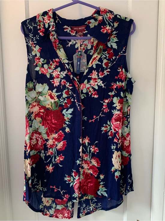 April Cornell Tops - April Cornell Navy Floral Collared Sleeveless Blouse